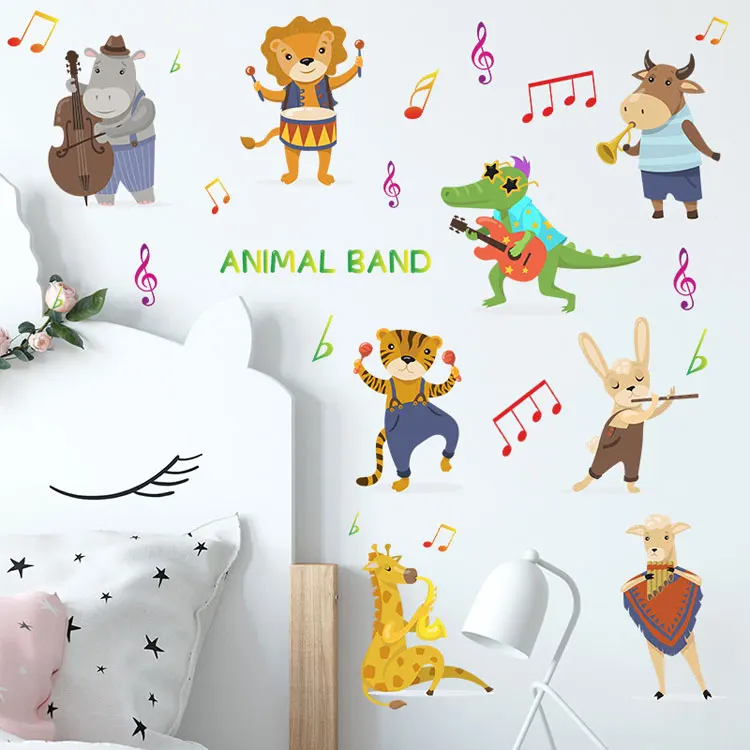 Cartoon-Tier-Konzert-Wandaufkleber, Kinderzimmer-Dekoration, Wandbild, Wohnzimmer, Schlafzimmer, Dekor-Aufkleber, Kinderzimmer, selbstklebend – Detail 4