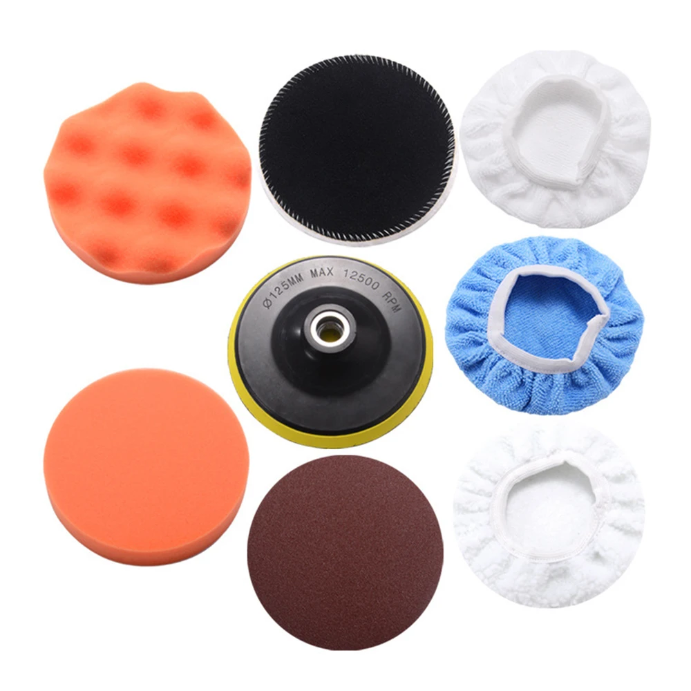 TAIMEI 8Pcs Buffing Pad 5''6''7'' Inch Car Sponge Polishing Kit Abrasive Polisher Drill Adapter Waxing Compound Tools Accessory