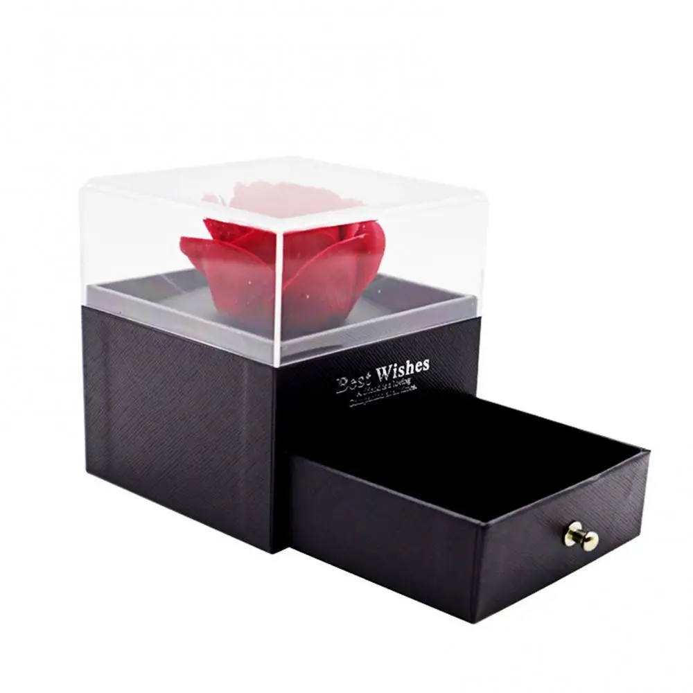 Preserved Rose Flower Design Ring Necklace Display Holder Jewelry Storage Box