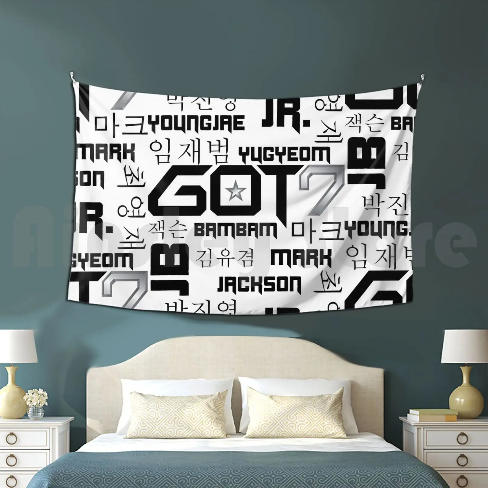 Got7 Tapestry Living Room Bedroom Got7 Kpop Korean Pop Bambam Jackson Jr Mark Youngjae Yugyeom Jb Black White Got