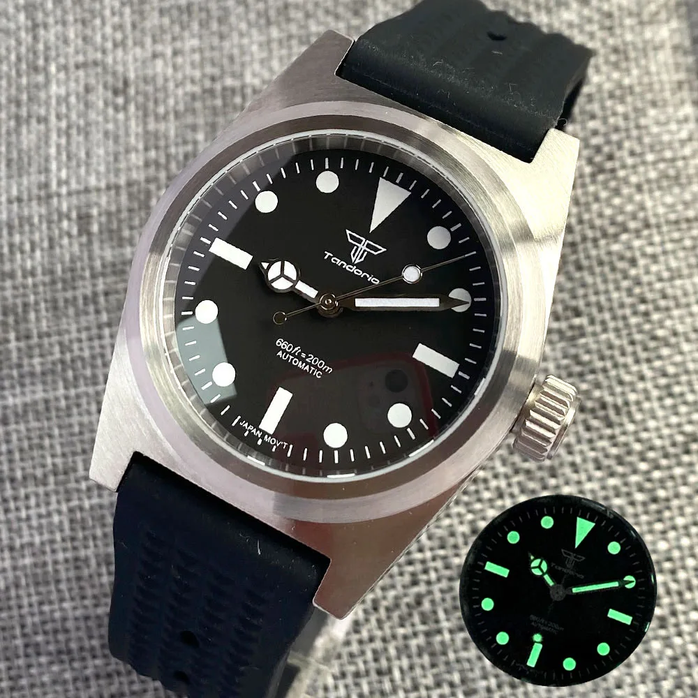 

Brushed Automatic Men Watch Sapphire Glass miyota8215/PT5000 Movt Black Brown California Dial Luminous Mark Waffle Band Tandorio