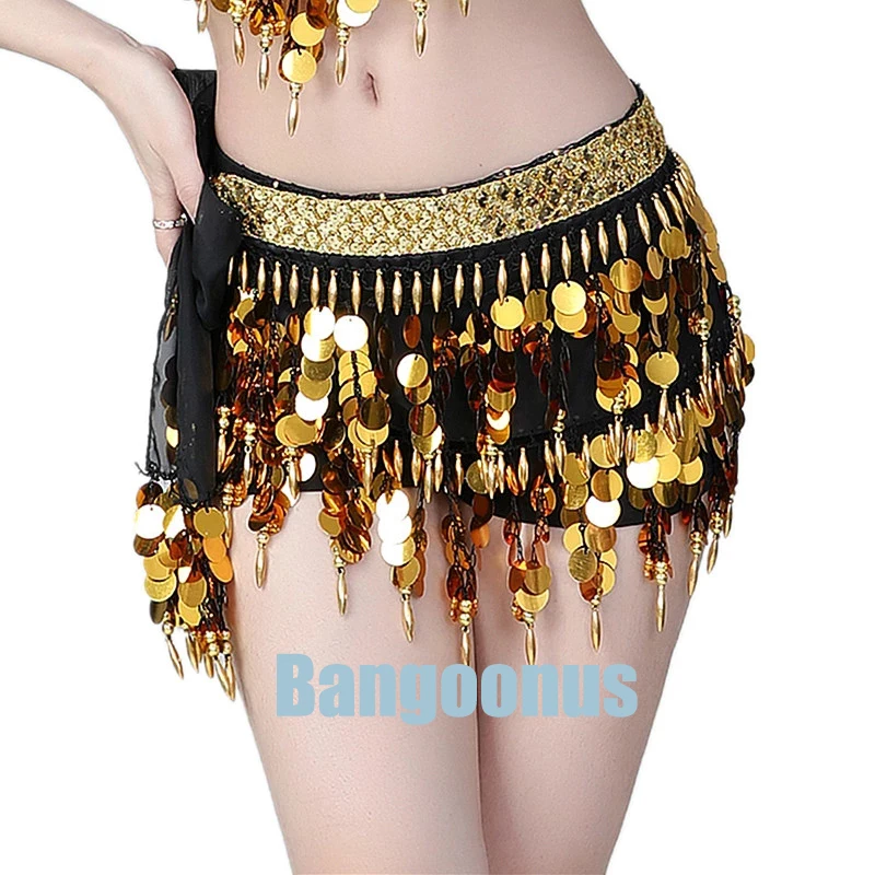 แฟชั่นผู้หญิงใหม่เต้นรำอุปกรณ์ Sequins เอวโปร่งใสเส้นด้ายลูกปัด Fringes Belly Dance เข็มขัดเหรียญ Hip ผ้าพันคอสำหรับหญิง