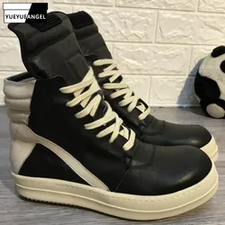 Men Shoes Ankle Luxury Trainers Thick Platform Cow Leather Boots Lace Up Casual Sneaker Zip Flats Lovers High Top Shoes