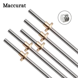 T8 Lead Screw OD 8mm Pitch 2mm Lead 2mm/8mm 150mm 200mm 250mm 300mm 330mm 350mm 400mm 500mm With Brass Nut For Reprap 3D Printer