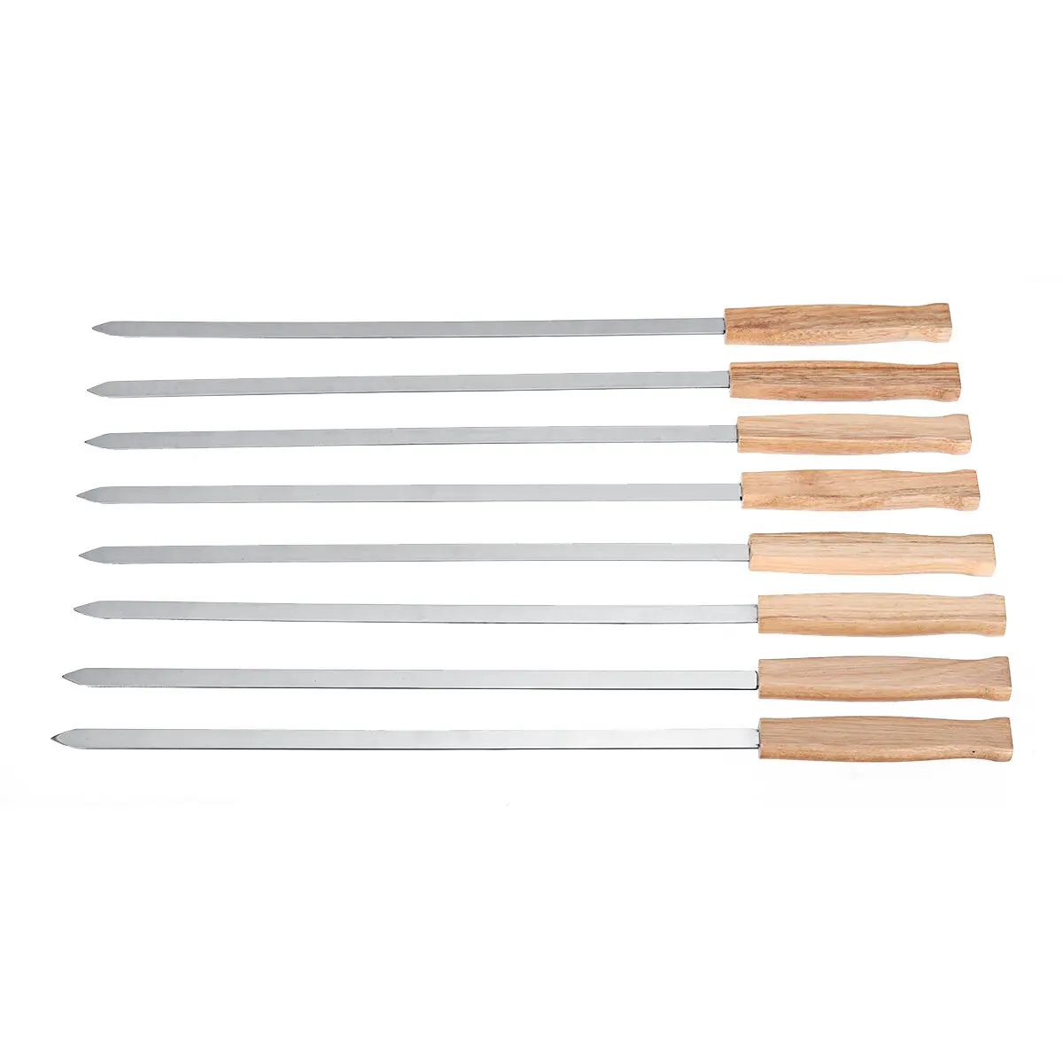 8Pcs Kebab BBQ Stainless Steel Skewers with Wooden Handles Roasting Pin Barbecue Fork Wooden Handle for Picnic