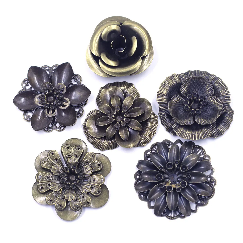 6Pcs Pendants Combination Flower Filigree Wraps Metal Connectors For Embellishments Scrapbooking Craft Jewelry DIY Finding