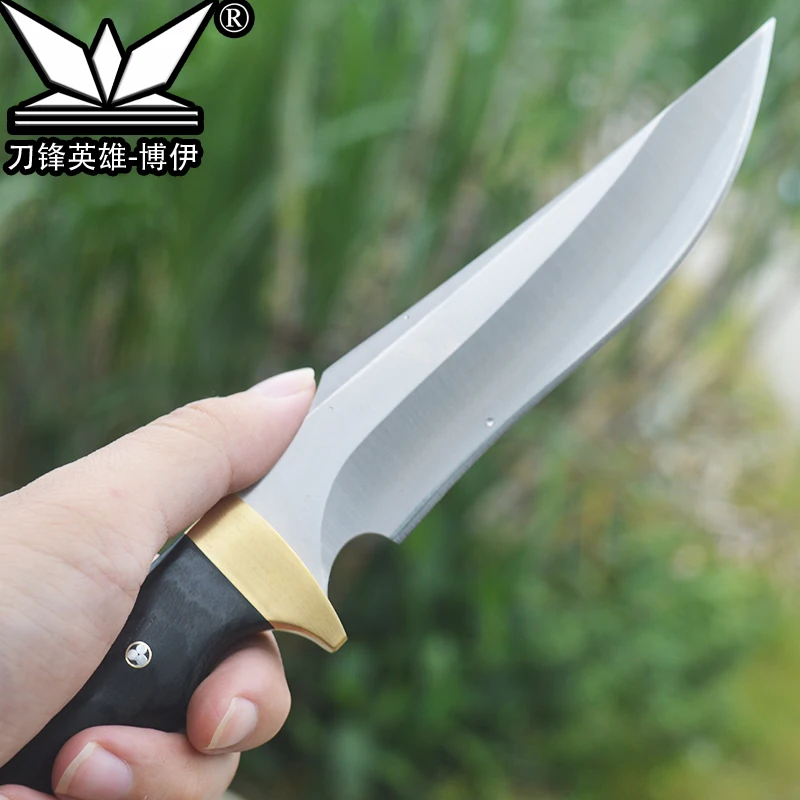 Outdoor Camping มีด440C ใบมีดมีด Sheath ไม้ Handle ยุทธวิธี Survival มีดเครื่องมือป้องกันตัวเอง EDC กู้ภัย Tanto