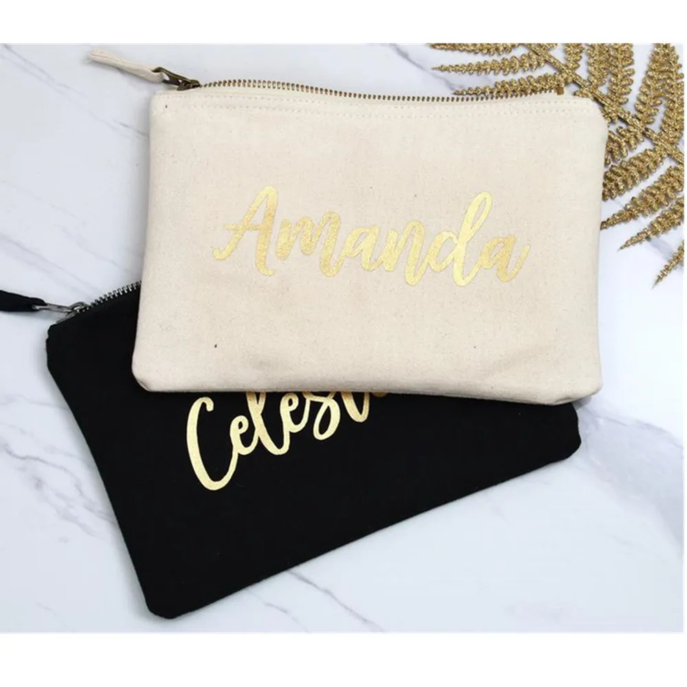 

foil gold zipper makeup bag custom gold maid of honor Cosmetic bags bride make up bag hen weekend Favor bridesmaid proposal gift