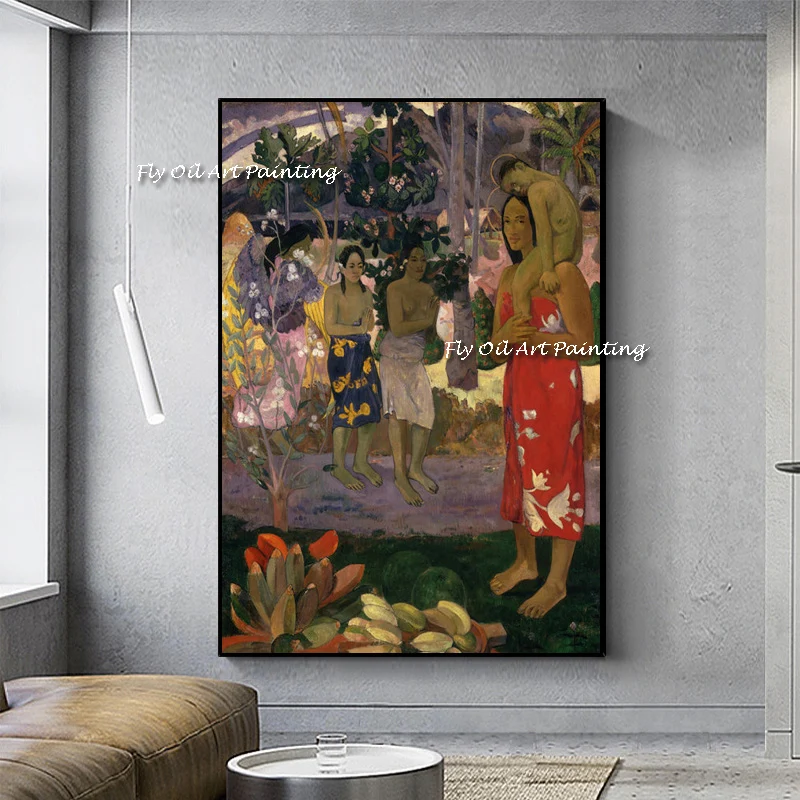 

100% Hand Painted Paul Gauguin People Sitting Outside Oil Painting Hand Made Retro Abstrac Figure Wall Pictures Wall Artwork