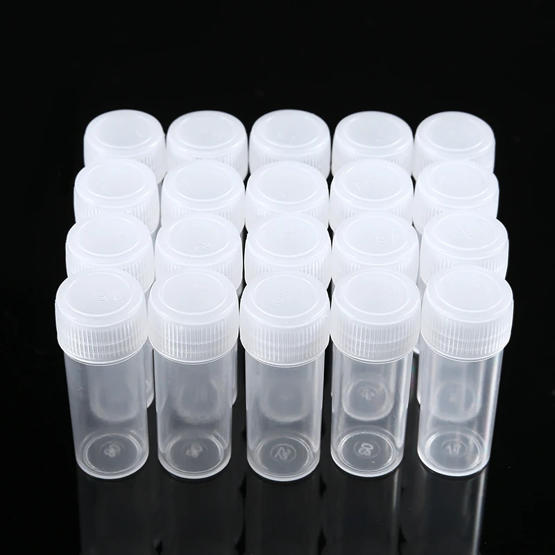 100pcs 5ml Plastic Test Tubes Vials Sample Container Powder Craft Cap Bottles for Office School Chemistry Supplies.