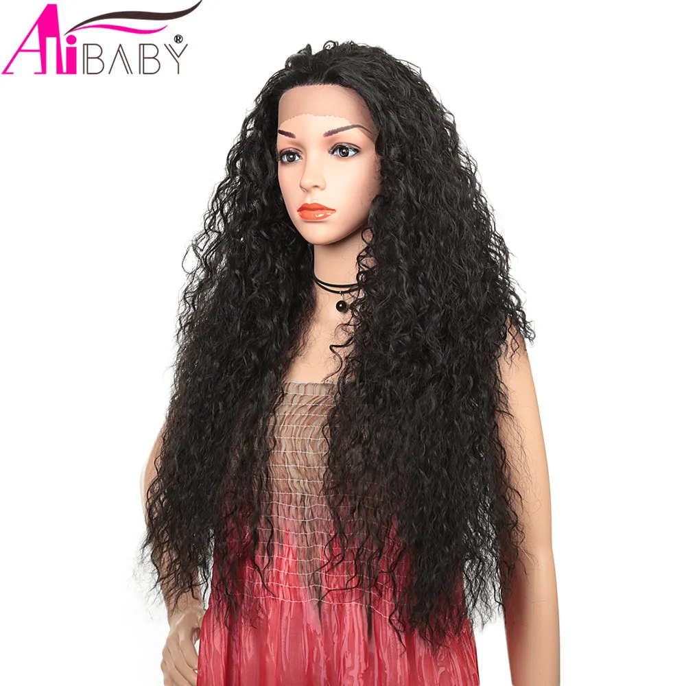 Synthetic Lace Wig 28Inch Long Kinky Curly Afro Wigs For Black Women Daily Use Natural Black Synthetic Wig Alibaby