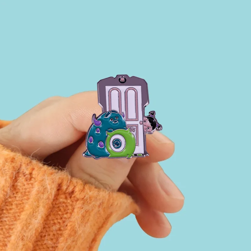 Monsters Inc. Badge Sulley Mike and Boo Peeking at the Door Pin Cute Jacket Backpack Decor for Anime Movie Fans