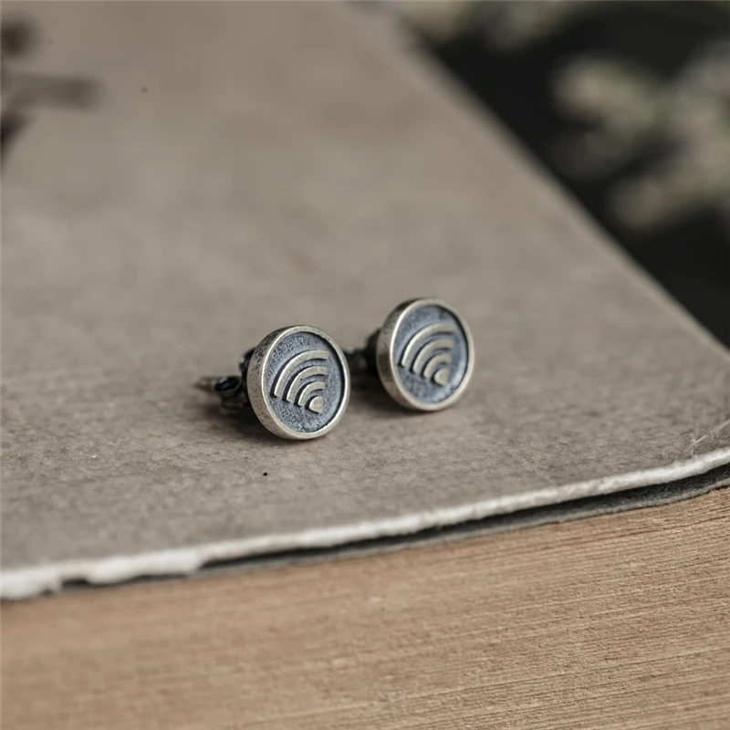 أقراط أذن من الفضة الإسترليني MKENDN 100% عيار 925 بإبداع واي فاي مجوهرات عصرية مخصصة للأذن مضادة للحساسية #2