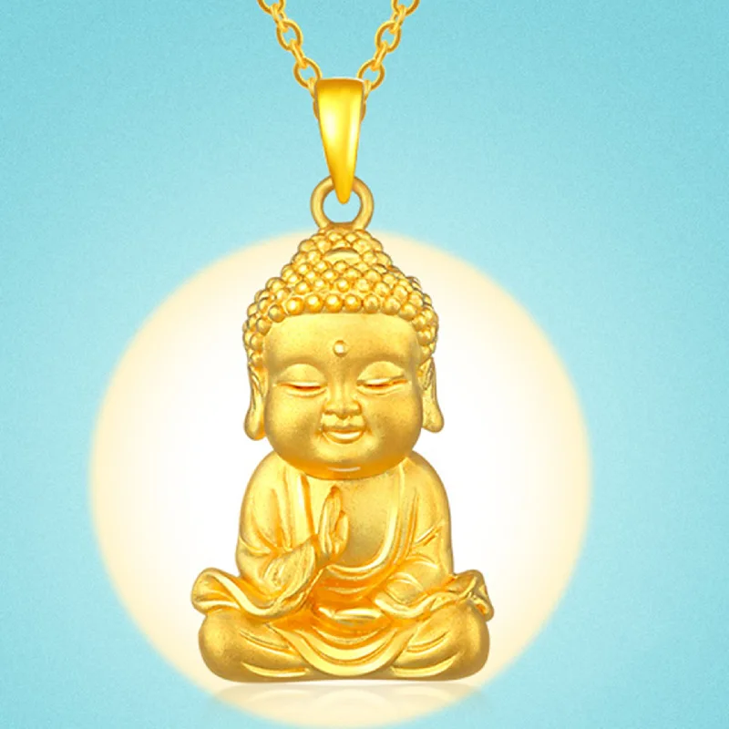 Trendy 3D Gold Squatting Buddha Pendant Necklace Female Choker Accessories Top Quality Silver 925 Chain Necklaces Women Jewelry