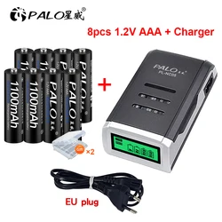 PALO 1100mAH AAA Akumulator 1.2v Ni-Mh AAA Baterie AAA + Ładowarka wyświetlacza LCD do akumulatorów Ni-Mh Ni-Cd AA AAA