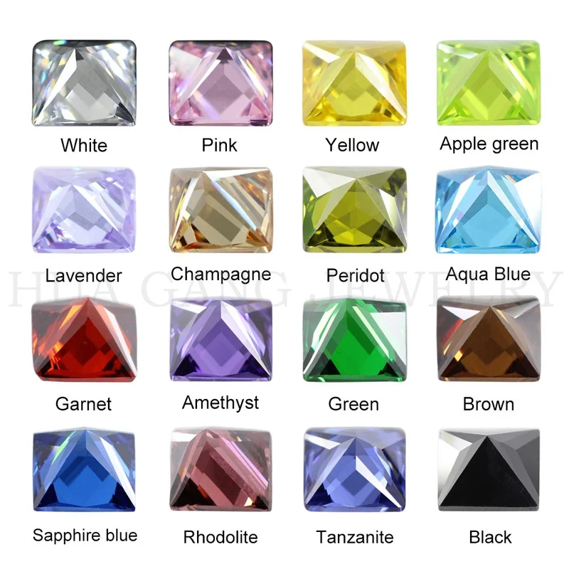 Cubic Zirconia Stone Multicolor Square Shape Princess Cut Loose CZ Stones Synthetic Gems Beads For Jewelry 2x2~14x14mm AAAAA