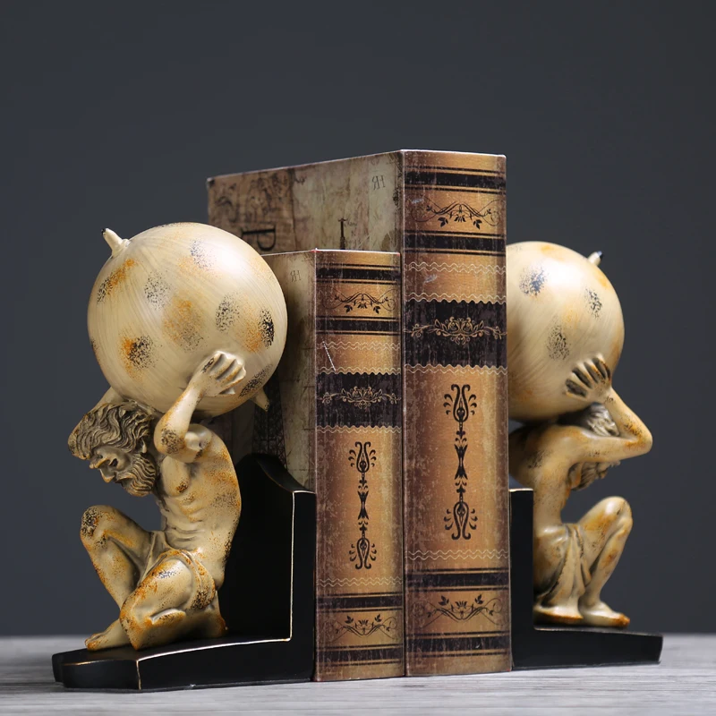 Resin Greek Figurine Statue, Atlas Titan Carrying The World Sculpture Bookends Handmade Art Ornament Study Room Home Decor-1 Set