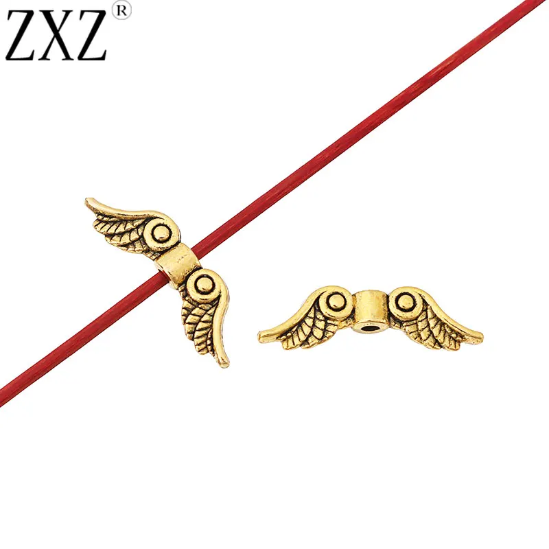ZXZ 30pcs Antique Gold Tone Angel Wing Spacer Beads 2 Sided for Jewelry Making Accessories