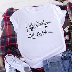 Fashion Summer Oversized T-shirt Musical Note Graphic T Shirt Women Tops O-neck White Tees Funny Girls Tshirt XXXL