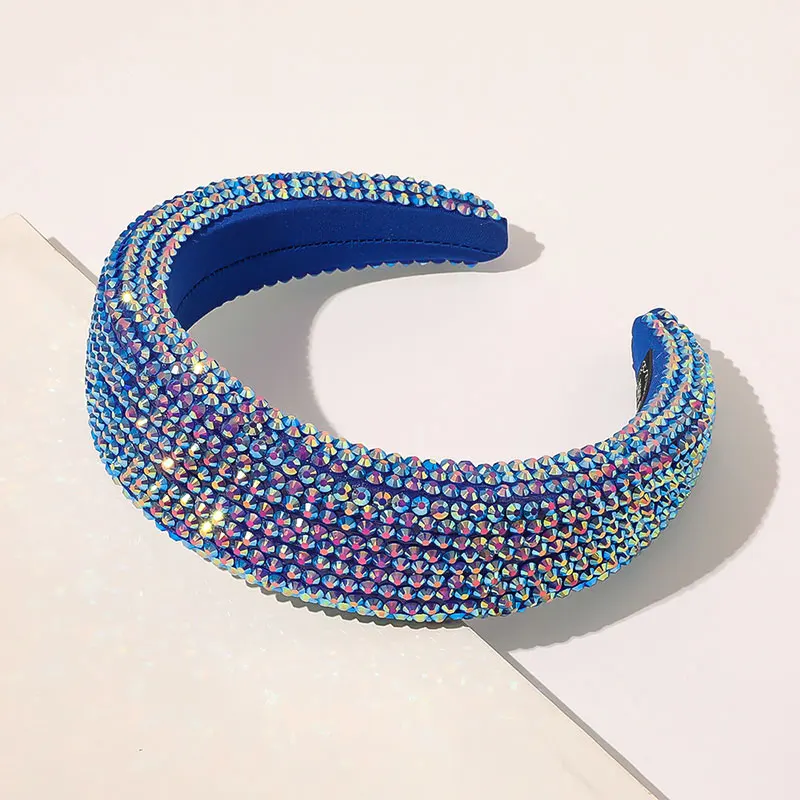 Full Crystal Hairbands Bright Bejeweled Padded Head Hoop Chic Green Pink Blue Rhinestones Headbands Luxury Shiny Hair Accessory