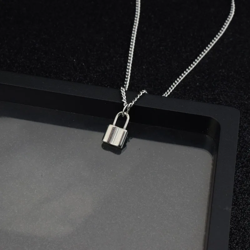 Personality Stainless Steel Lock Pendant Necklace For Women Men Jewelry Punk Accessories Silver Color Chain On The Neck Couple