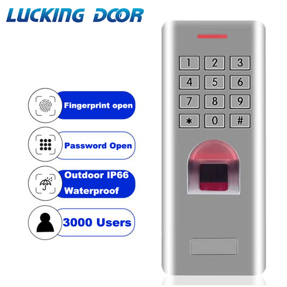 IP66 1000 Users Standalone Fingerprint Password Keypad Access Control Reader for security door lock system gate opener