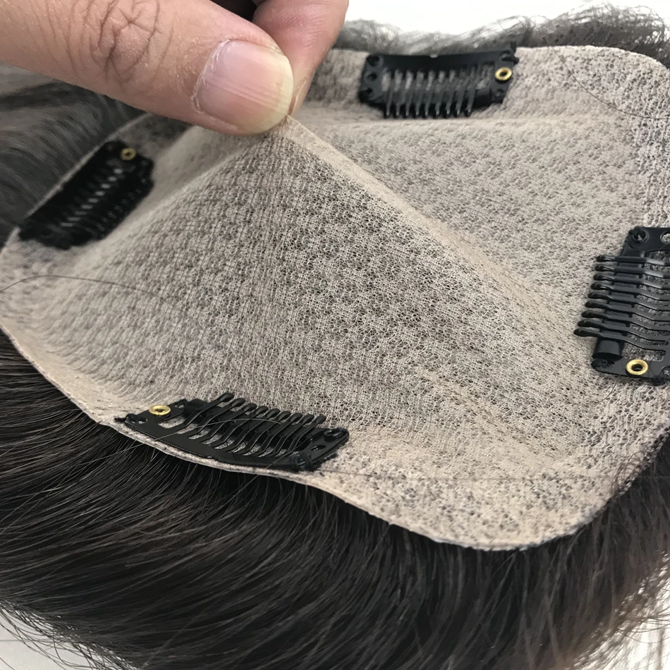 Invisível natural olhando seda injectado base topper para mulher com cabelo diluído e calvície remendos clip em peças de cabelo