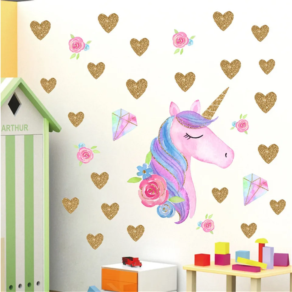 Smile Unicorn Wall Sticker for Kids Room Nursery Vinyl DIY Self Adhesive Wallpaper Decoration Paper Mural Art Decals Home Design