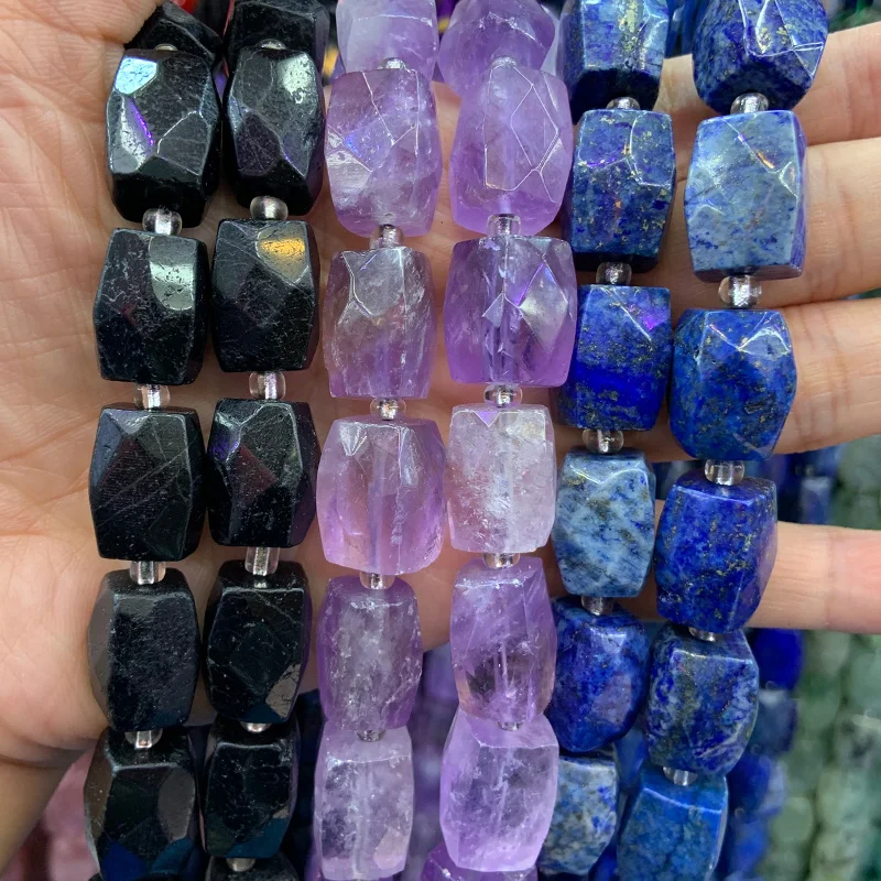 Natural Tourmaline Amethyst Lapis Lazuli Beads 15'' Faceted Cuboid Cube DIY Loose Beads For Jewelry Making Beads Necklace Gift