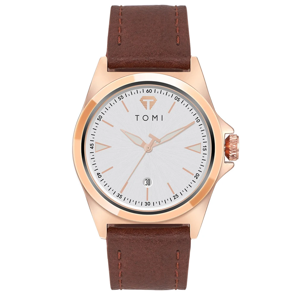 2021 TOMI Top Brand Men's Quartz Wristwatches Business Fashion Watch Buckle Leather Strap Automatic Date Relogio Masculino