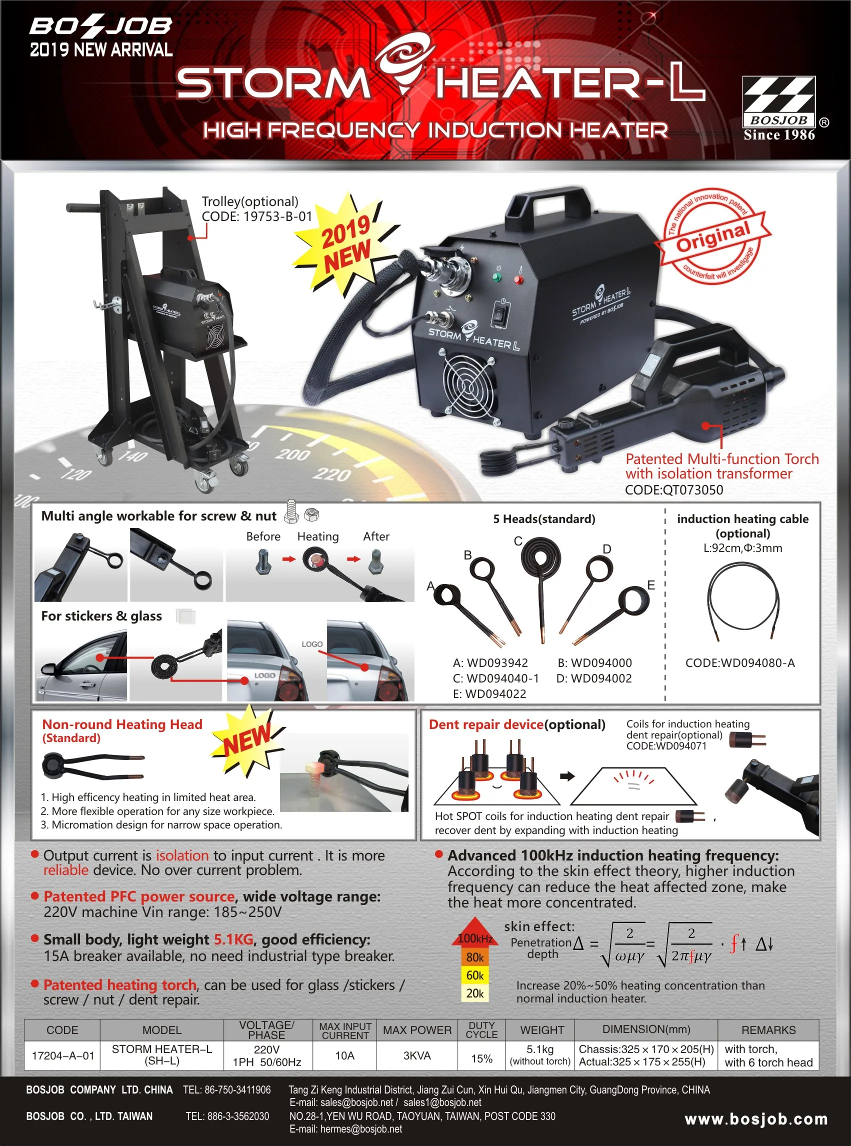 3000W High frequency induction heater .Single phase 220V.Comes with power cord 2.5M, multi-function torch 1.5M