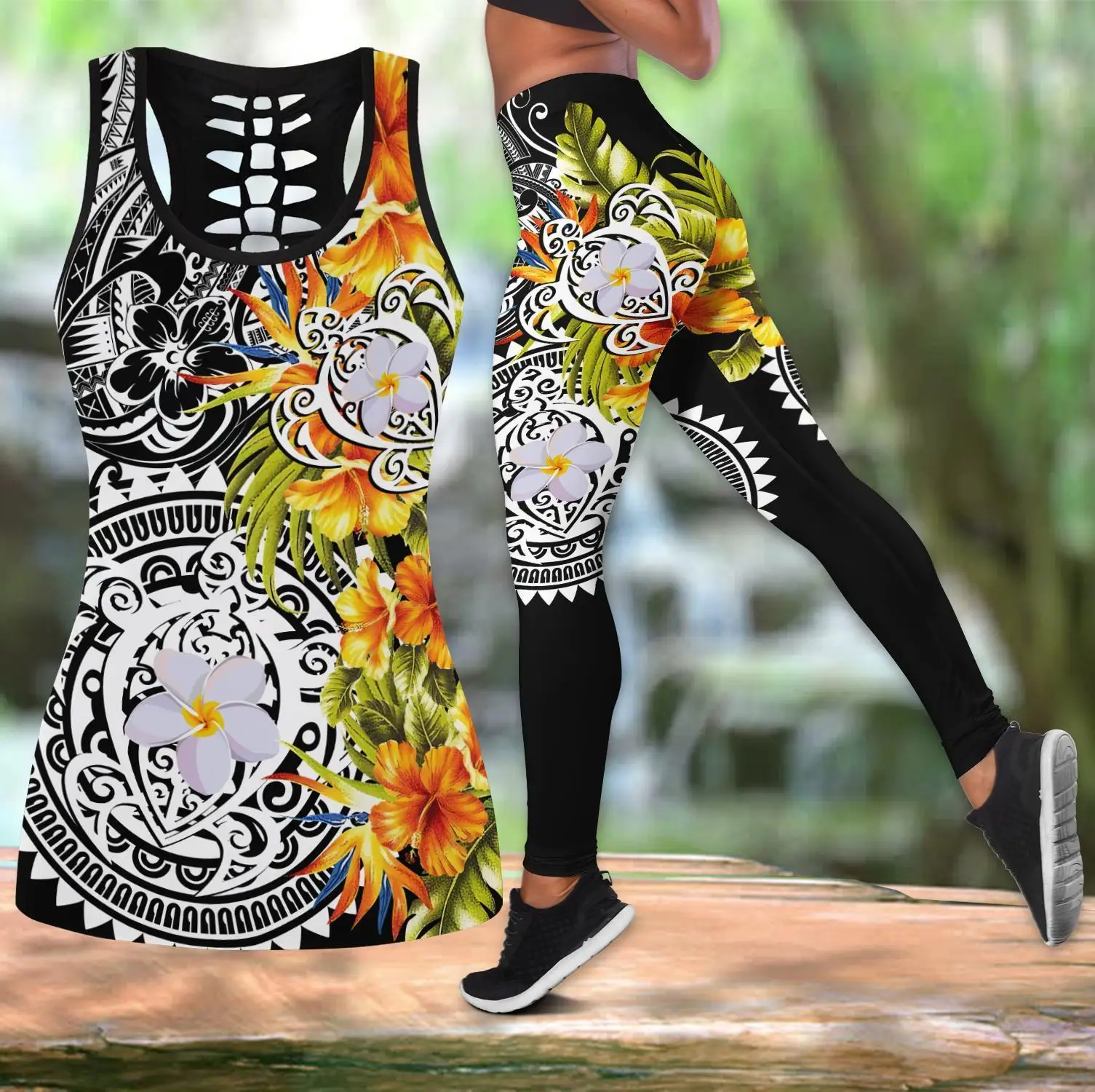 Erstaunliche Polynesian Turtle Tattoo & Hibiscus 3D-Allover-bedruckte Legging & Tank-Top Sexy elastische weibliche dünne Leggings DDK34