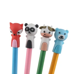 4PCS /Set Cartoon Fox Panda Silicone Pencil Cap Pencil Protection Writing Tool Extender