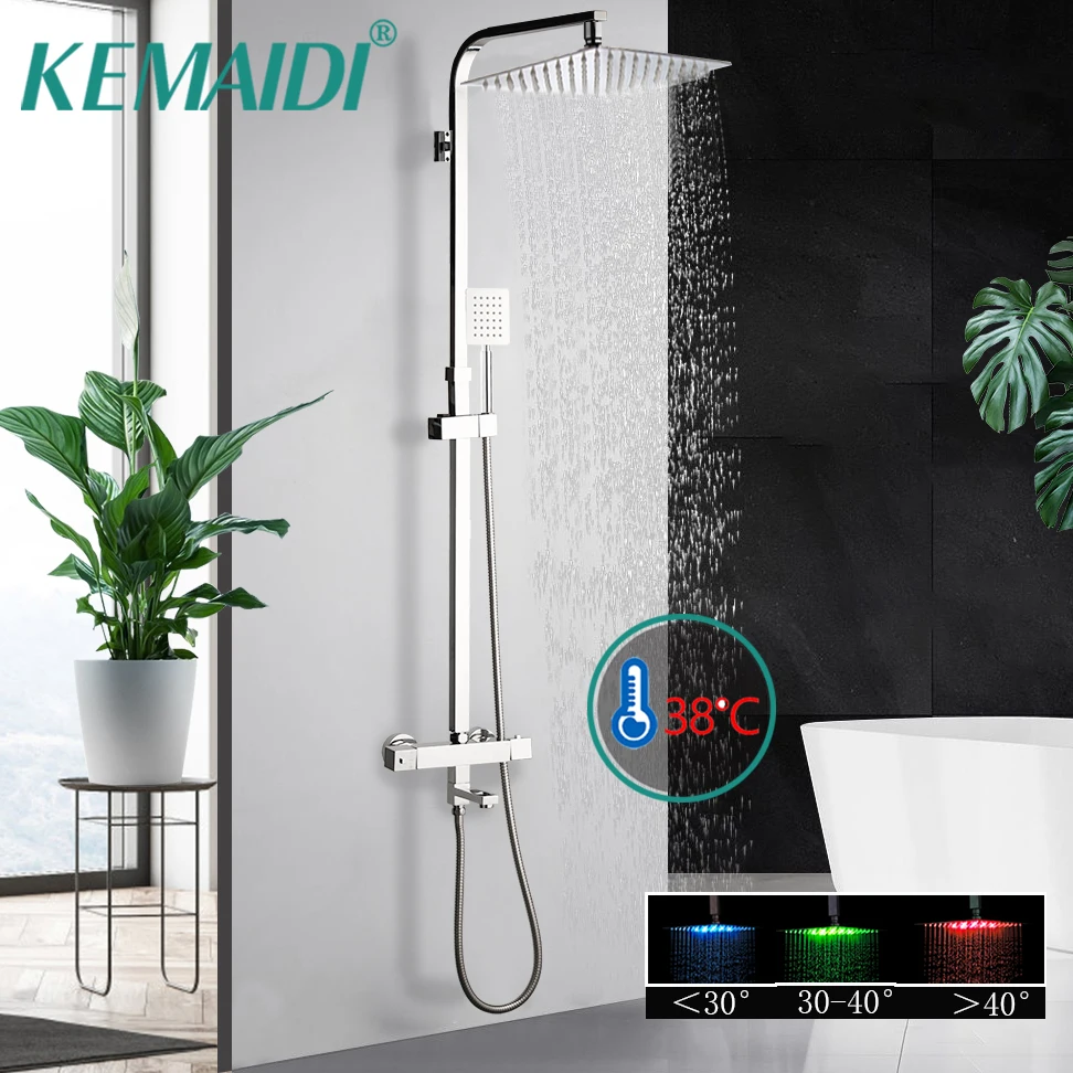 

KEMAIDI Bathroom LED Thermostatic Shower Set Top Quality Shower Mixer Faucets Thermostatic Mixers Valve Bathtub Shower Faucet