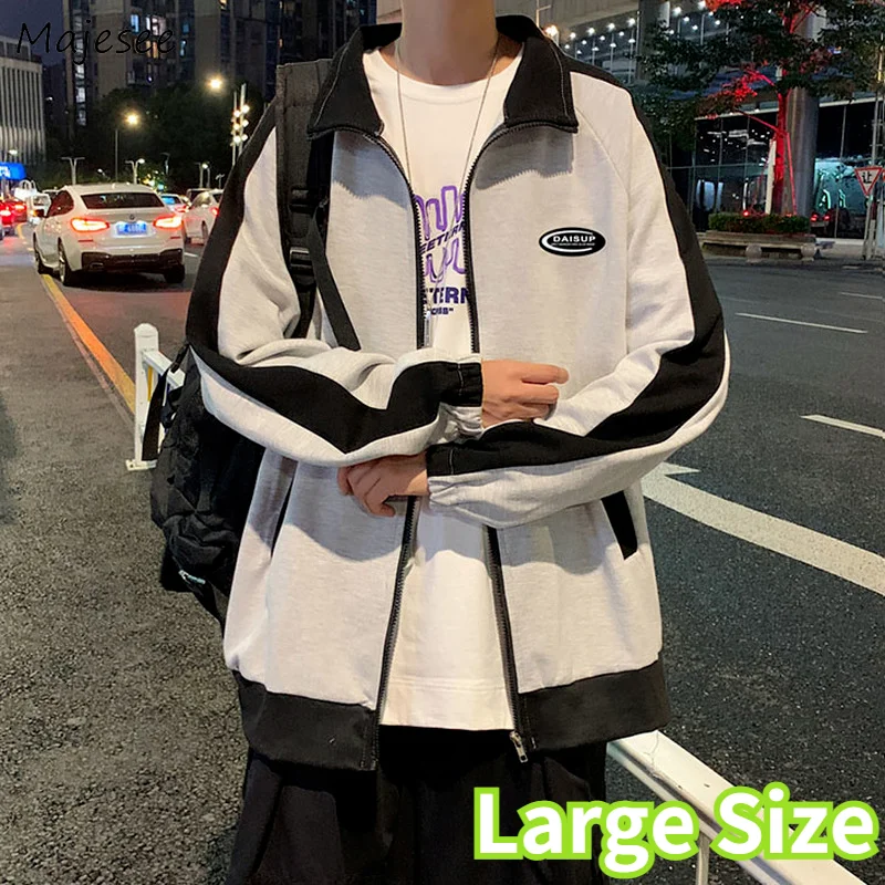 

Large Size Stand Collar Jacket Men Loose Fashion Zipper Coats Couples Baseball Outwear M-3XL Leisure Patchwork Jackets Harajuku