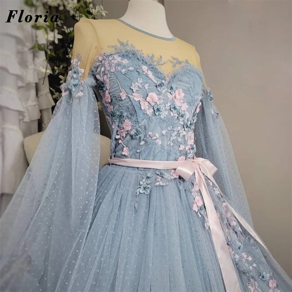 Nova chegada azul apliques crianças pageant vestidos 2022 vestidos frisados vestido de festa de casamento para meninas longo flor vestidos das meninas