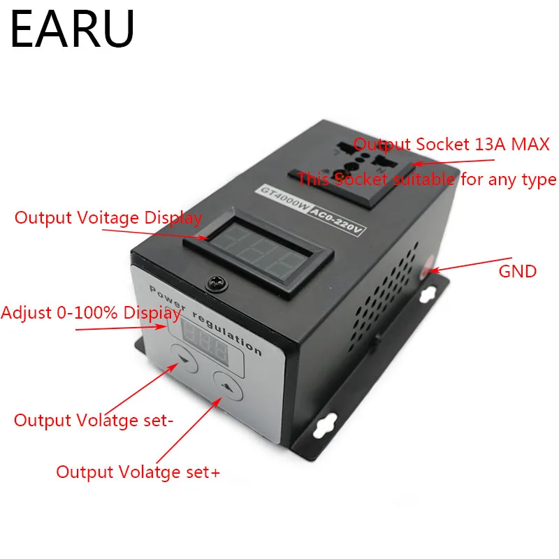 EU Plug AC 0-220V 4000W SCR Electronic Power Voltage Regulator Temperature Fan Motor Speed Controller Dimming Dimmer Thermostat