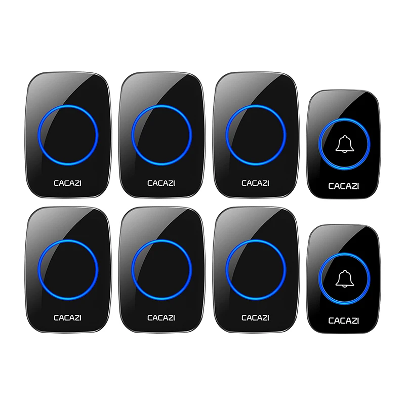 CACAZI Waterproof Wireless Doorbell DC Battery-operated 5 Volume 60 Chimes 2 Button 6 Receiver Home Cordless Door Call Ring Bell