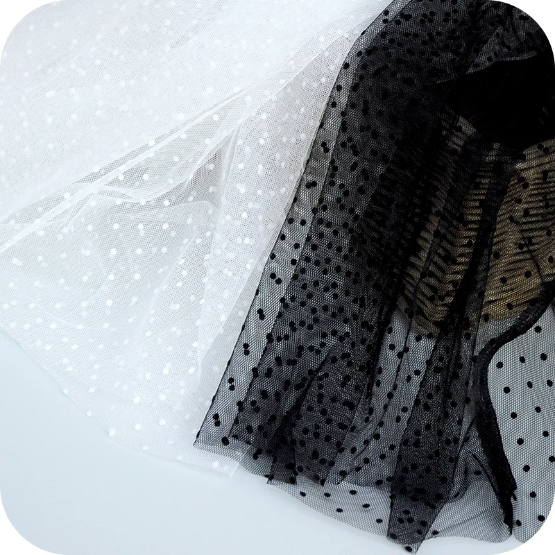 50x150cm Black and White Flocking Polka Dot Lace Fabric Accessories Mesh Skirt  Curtain Wedding  Materials