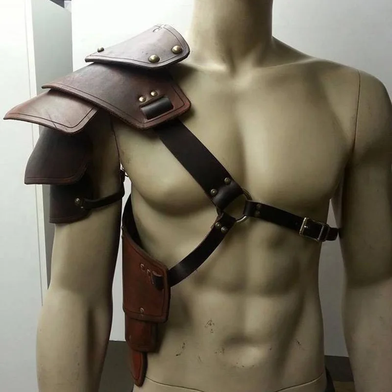 Leder Spaulder Medieval Schulter Platte Rüstung Vikings Kostüm Ritter Gladiator Soldat Cosplay Pauldrons Harness Für Männer Larp
