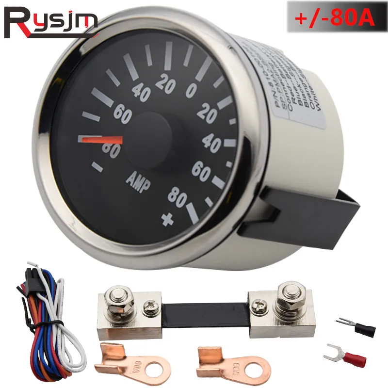 52mm 2'' Motorcycle Ammeters ±80A/150A Waterproof Car Boat Amperemeters Current Meter Gauge with Sender Red Backlight 9-32V