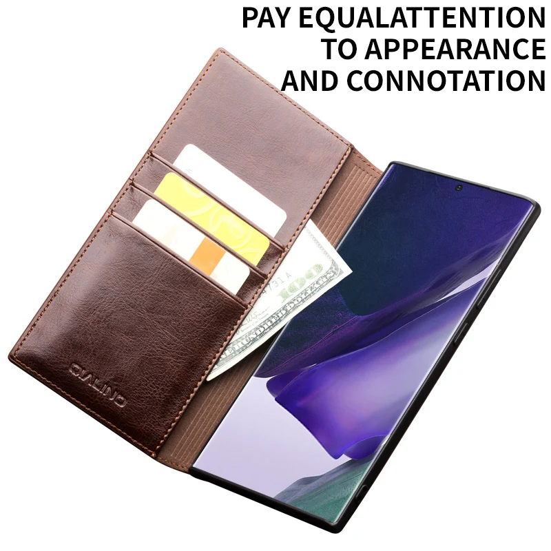 QIALINO Luxury Genuine Leather Phone Cover for Samsung Galaxy Note 20 Handmade Flip Case with Card Slots for Galaxy Note20 Ultra