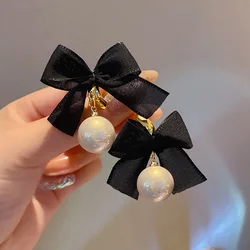 2023 New French Romantic Black Bow White Pearl Women's Earrings Light Luxury Korean Fashion Earrings For Female Trendy Jewelry