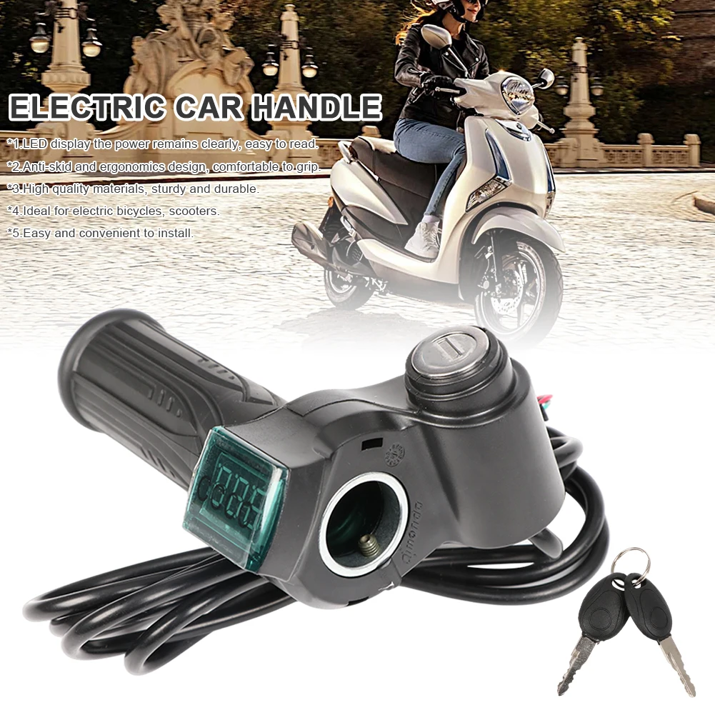 

24/36/48/60/72V LED Digital Meter Electric Bike Scooter Throttle Grip Handlebar with Power Switch LED display BicycleAccessories