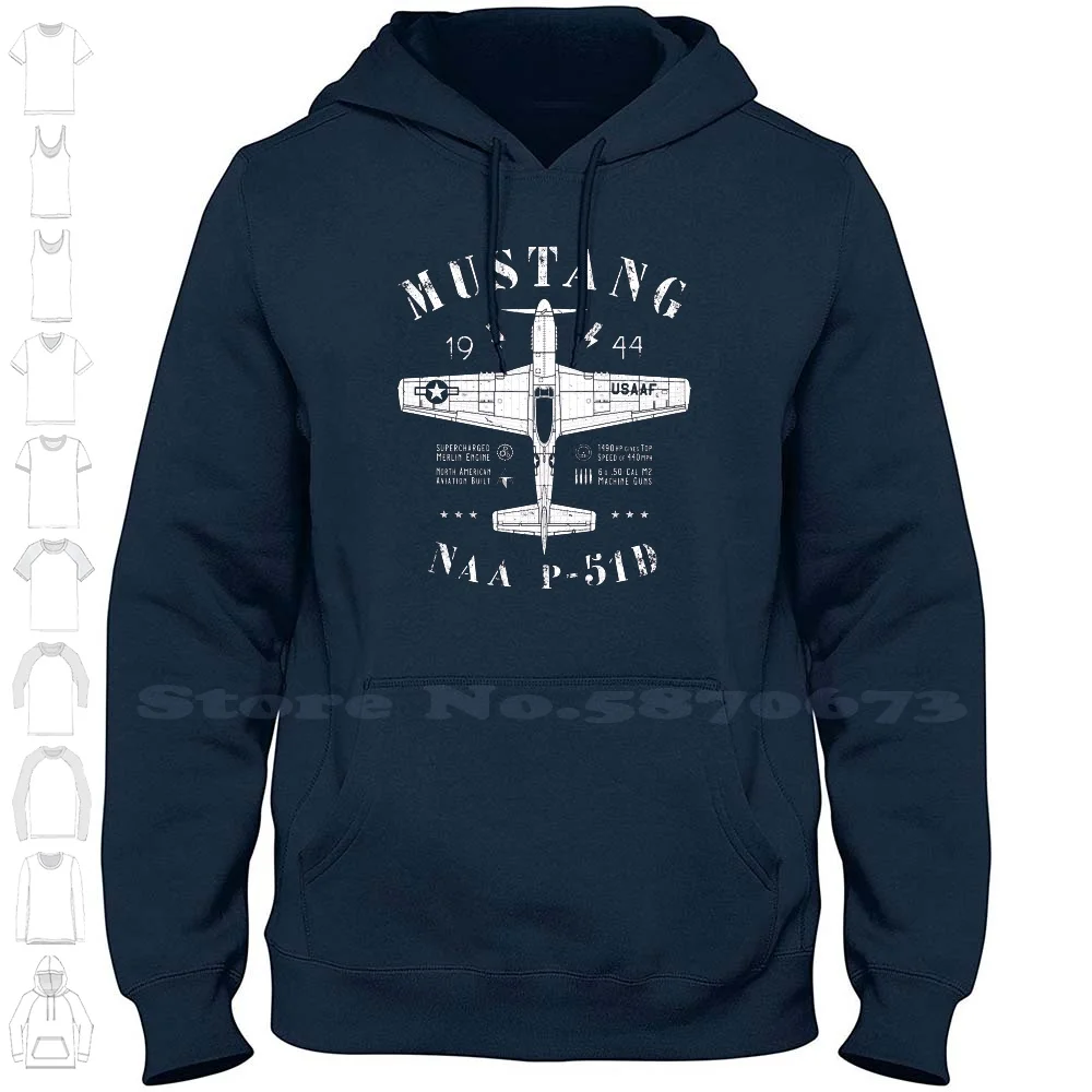 P-51 100% Cotton Hoodie T-Shirt P51 P 51D P 51 Tuskegee Airmen Red Tails Blueprint Usaaf Usaf United States Air Force Ww2 Wwii