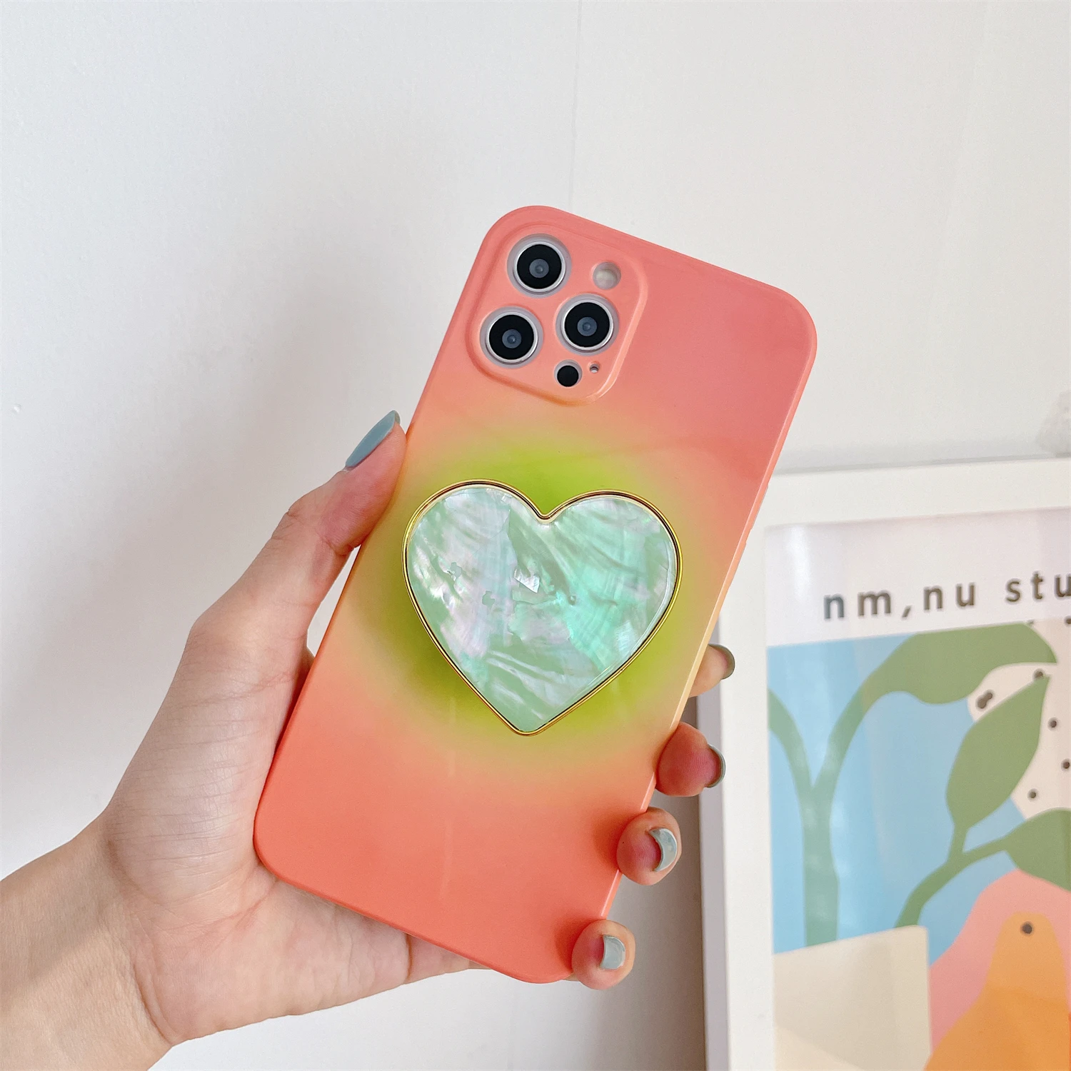 INS Love Hearts Seashell Glued Phone Grip For iPhone Samsung Huawei Xiaomi Universal Finger Bracket Stand Holder