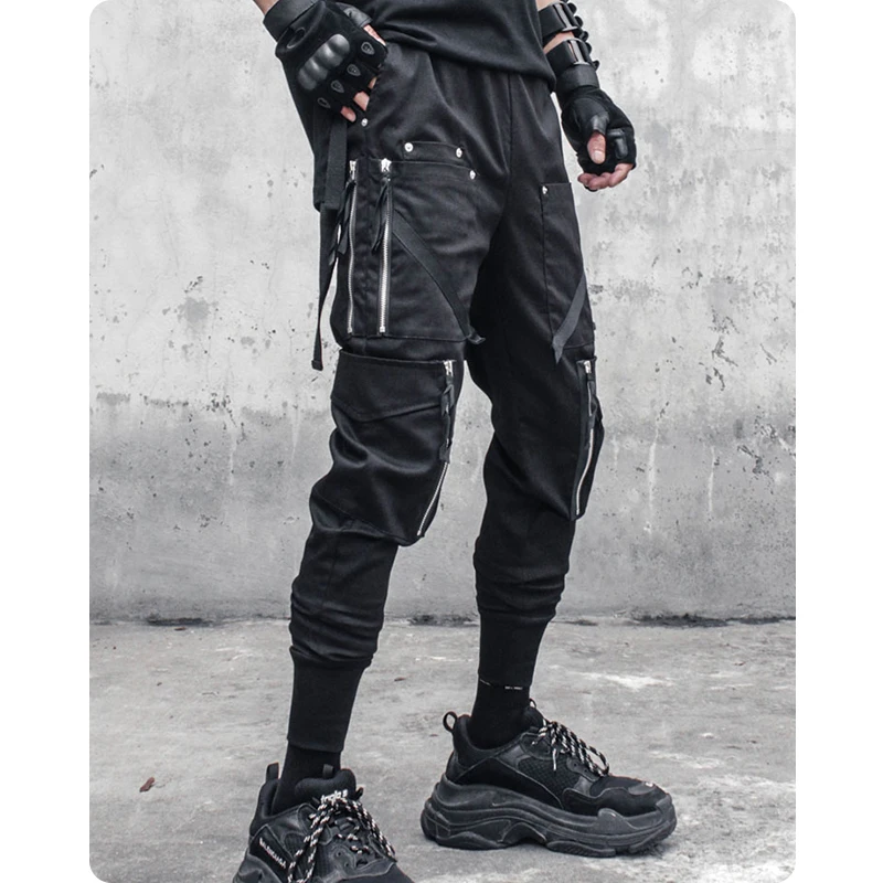 Overalls MSM function tactical pants zipper pockets beam foot height of pants