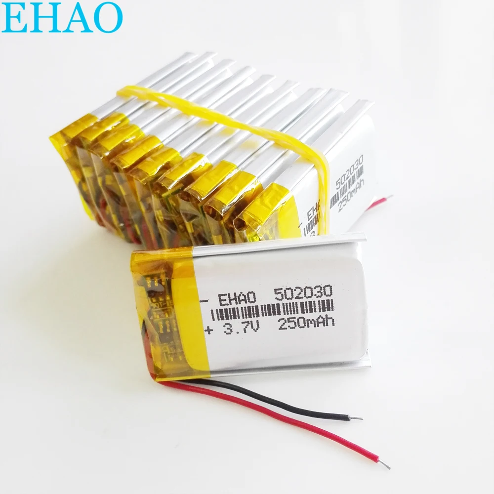 10 PCS 3.7V 250mAh 502030 Lithium Polymer LiPo Rechargeable Battery Cells For Mp3 GPS Electronic Part Smart Watch