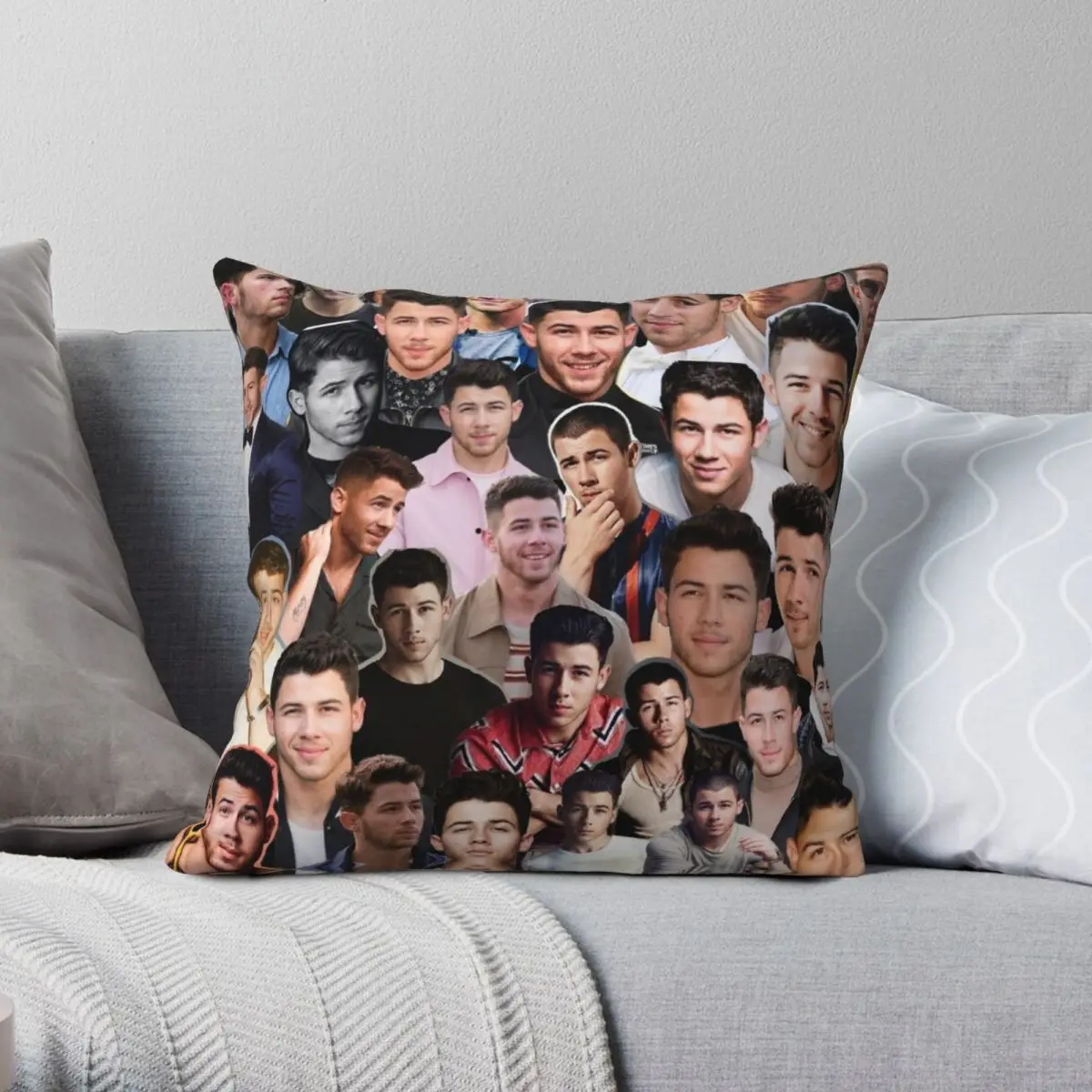 

Nick Jonas Collage Pillowcase Polyester Linen Velvet Printed Zip Decor Pillow Case Room Cushion Case