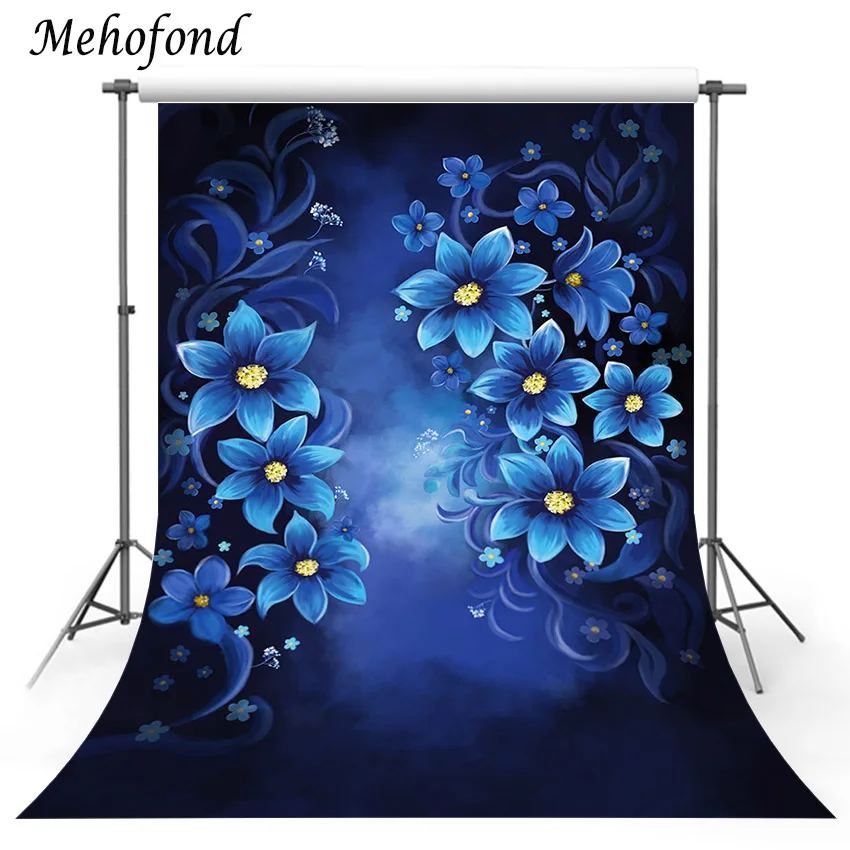 Mehofond Flowers Background For Photography Vintage Dark Blue Floral Girl Baby Shower Wedding Pregnant Photo Backdrop Photoshoot